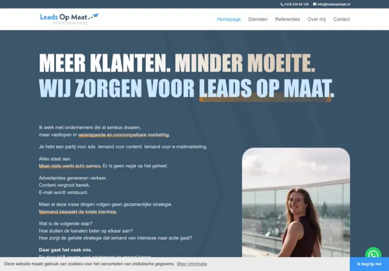 Website van Leads op Maat, B2B-dienstverlener in leadgeneratie